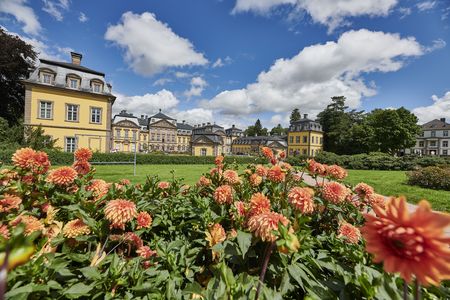 Schloss Bad Arolsen mit Blumenbeet im Vordergrund