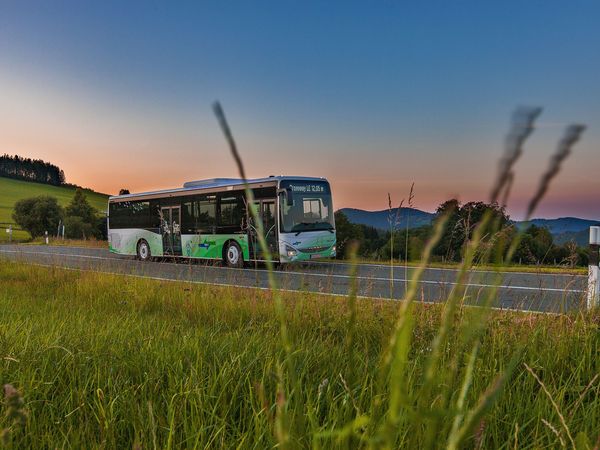 Bus im Abendlicht in Nordhessen