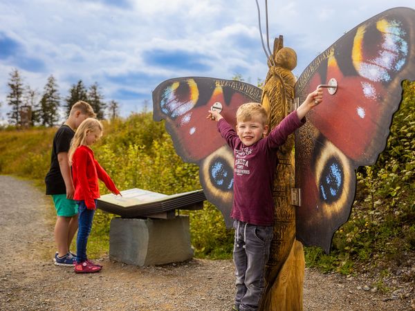 Kinder beim Schmetterling auf dem Raupenweg am Ettelsberg 